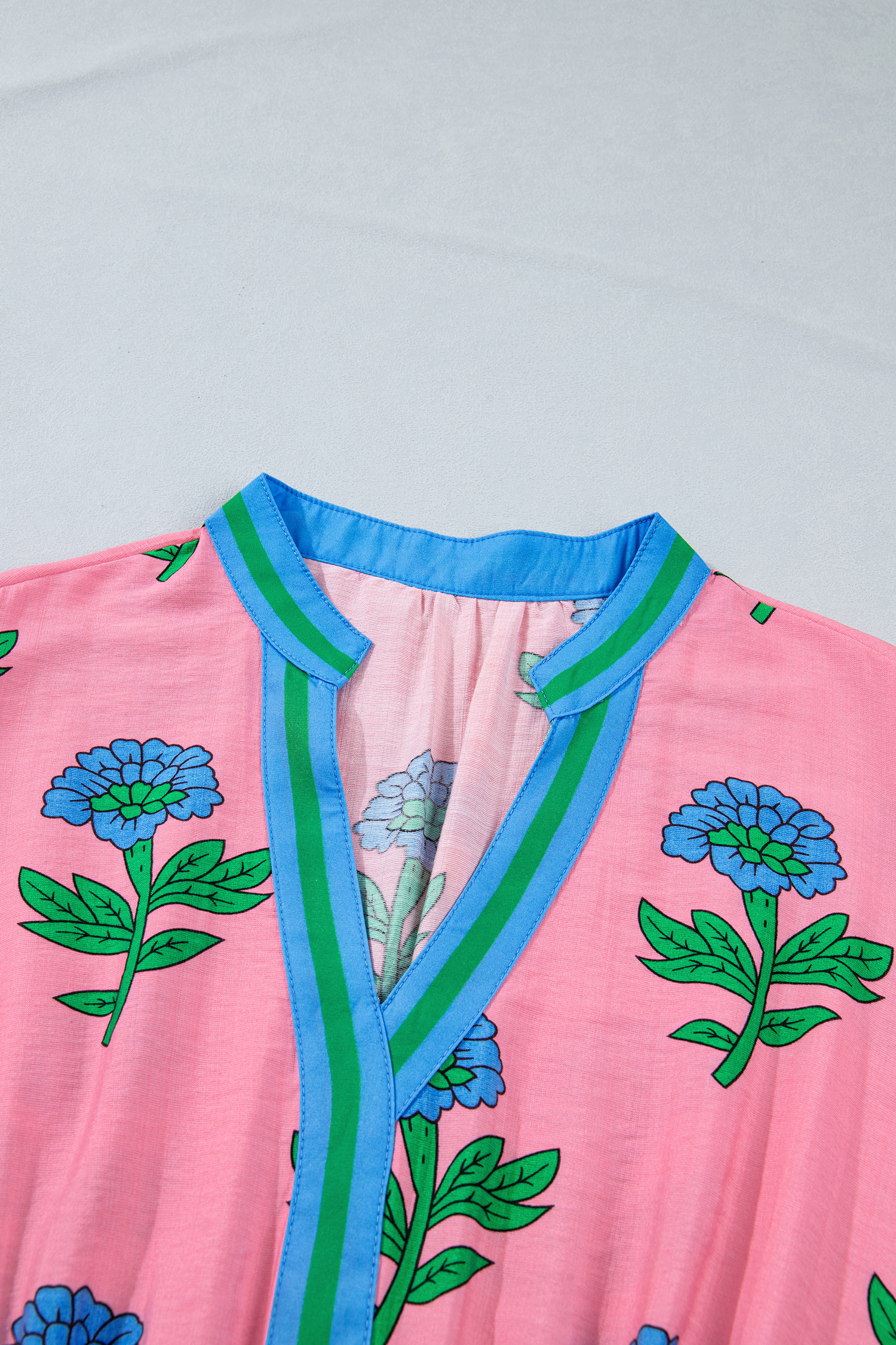 Southern Belle Style Floral Dress – Pink V-Neck Long Shift Dress, Comfortable Vacation Outfit for Women - Detail View 6