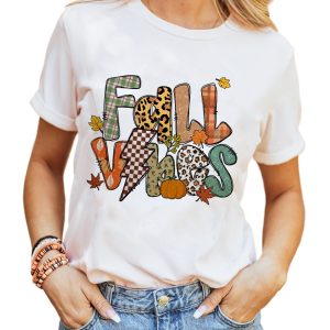 Women's White FALL VIBES Casual Graphic T-Shirt - Soft Cotton Blend - Main View