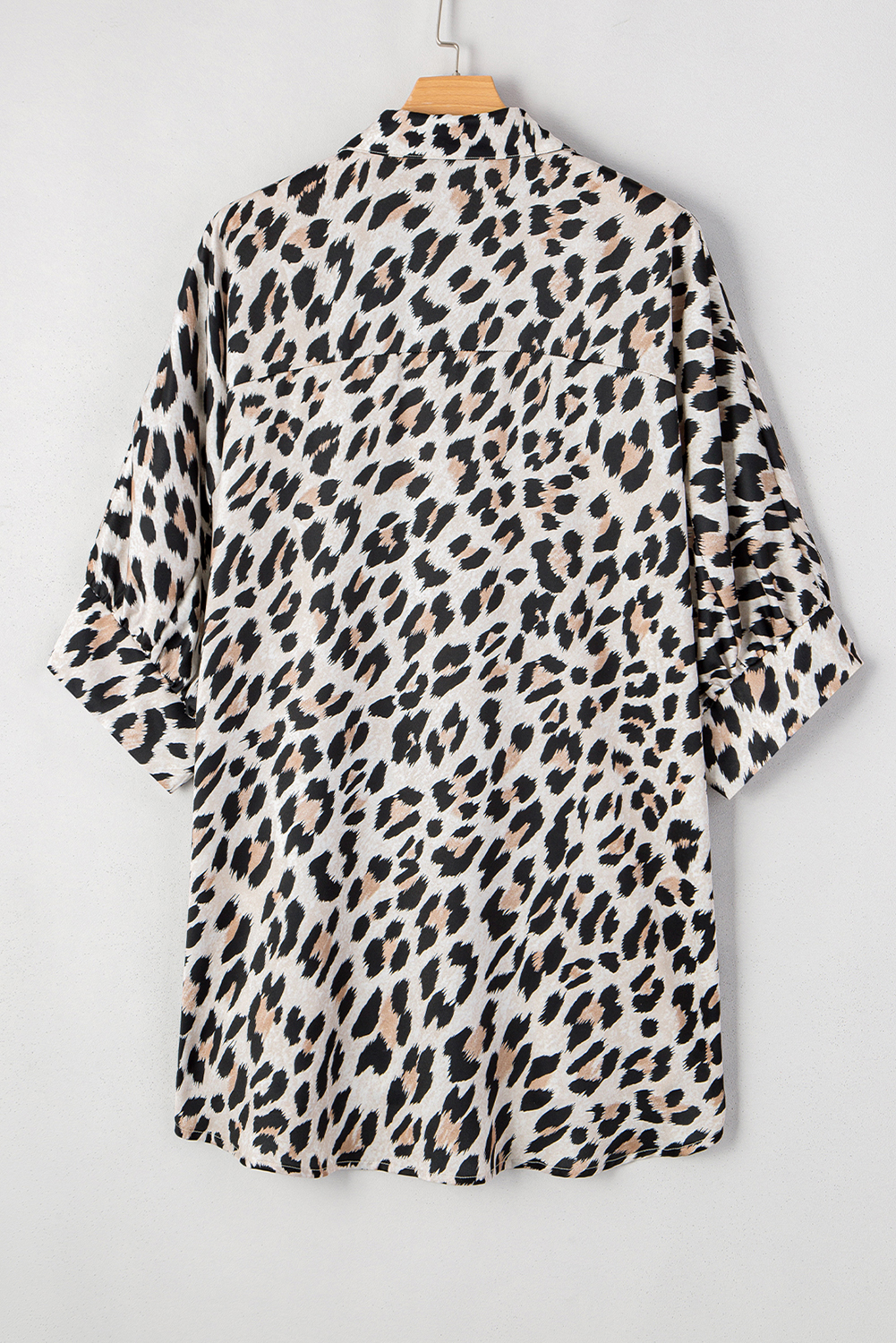 Women's Shirt, Beige Leopard Print, 3/4 Sleeve, Buttoned Shirt, Loose Fit, Casual Style, Lightweight Fabric, Western Style, Daily Wear, Summer Fashion, Soft Material, Trendy Tops, Blouses & Shirts - Detail View 16
