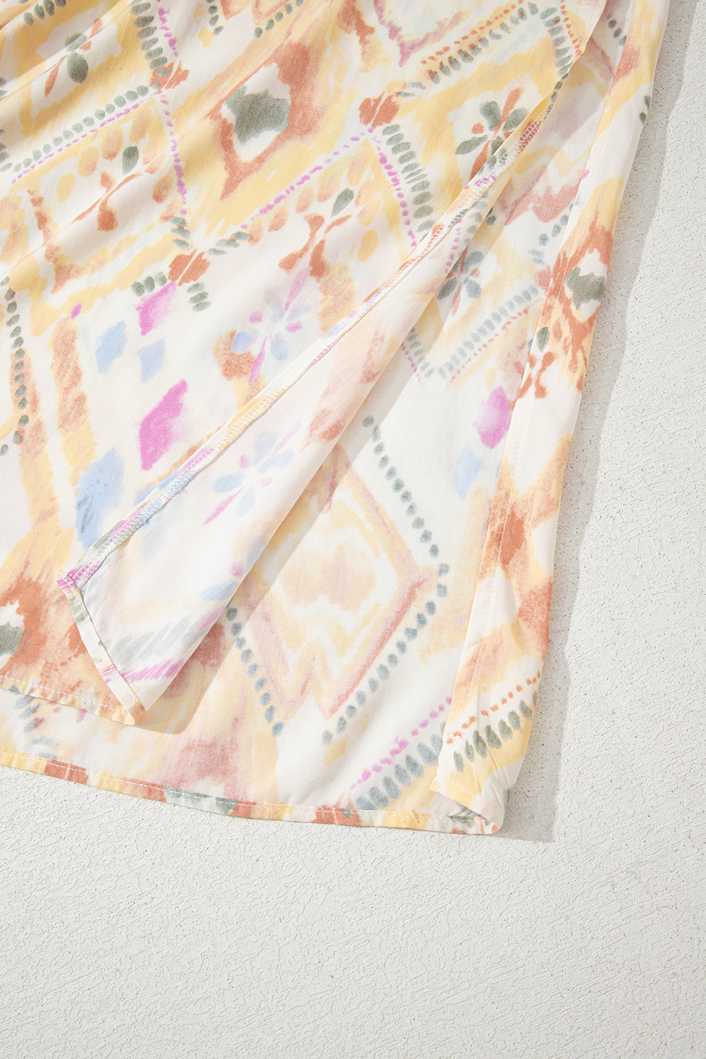 Women's Maxi Dress, Multicolour, Geometric Print, Half Sleeve, V Neck, Shirred High Waist, Side Split, Bohemian Style, Summer Dress, Vacation Wear, Flattering Silhouette, A-Line, Casual Elegance, 100% Viscose - Detail View 8