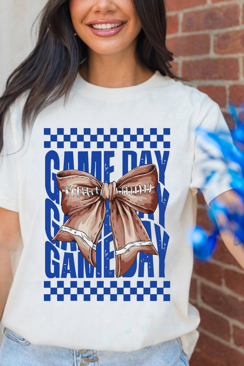 Stylish Game Day Slogan Tee for Women - Soft Cotton Blend with Bowknot Detail - Detail View 2