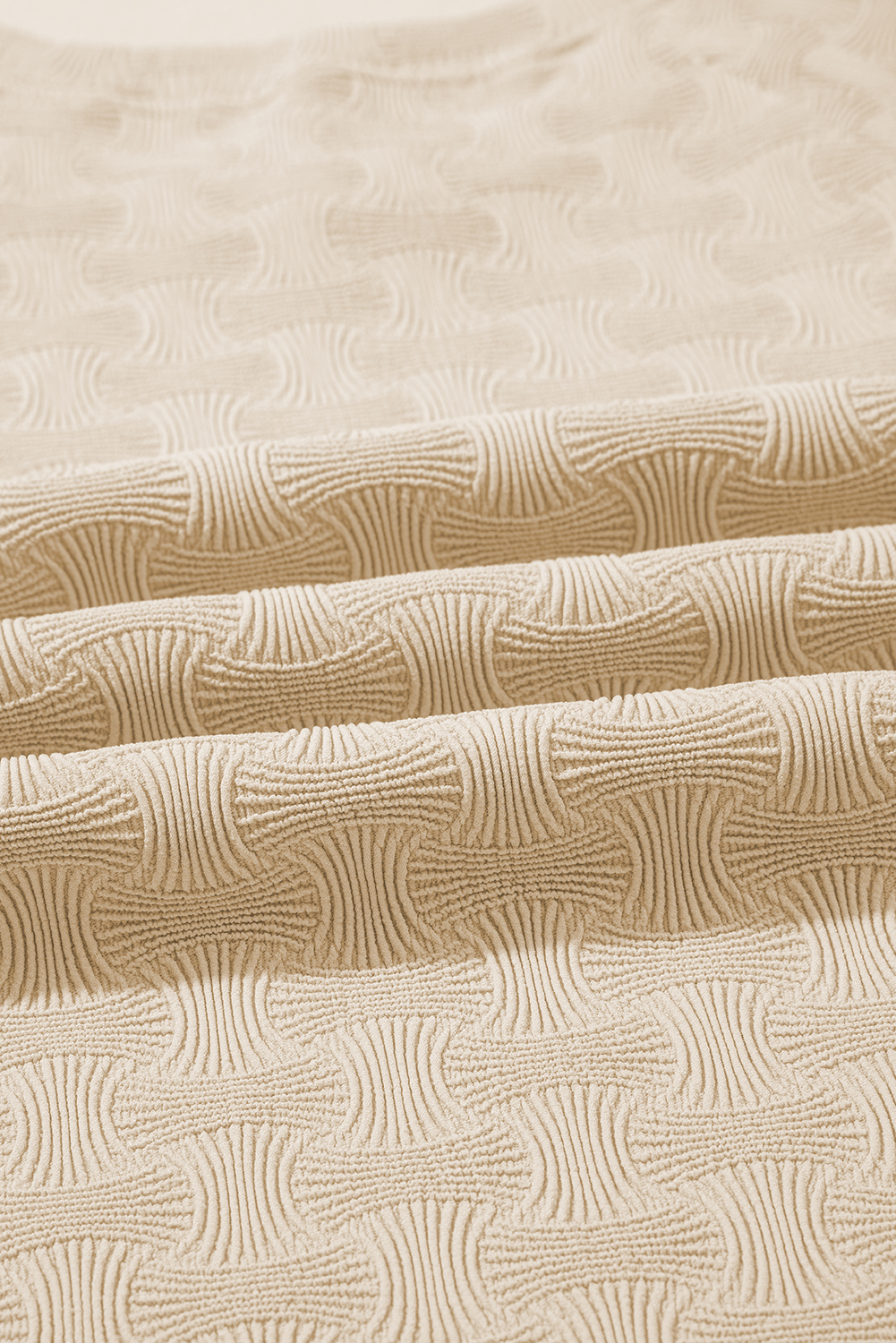 Women's T-Shirt, Beige, Textured, Crew Neck, Cap Sleeve, Slim Fit, Casual, Comfortable, Elastic Fabric, Breathable, Daily Wear, Solid Color, Stylish, Tops, Tops & Tees - Detail View 12