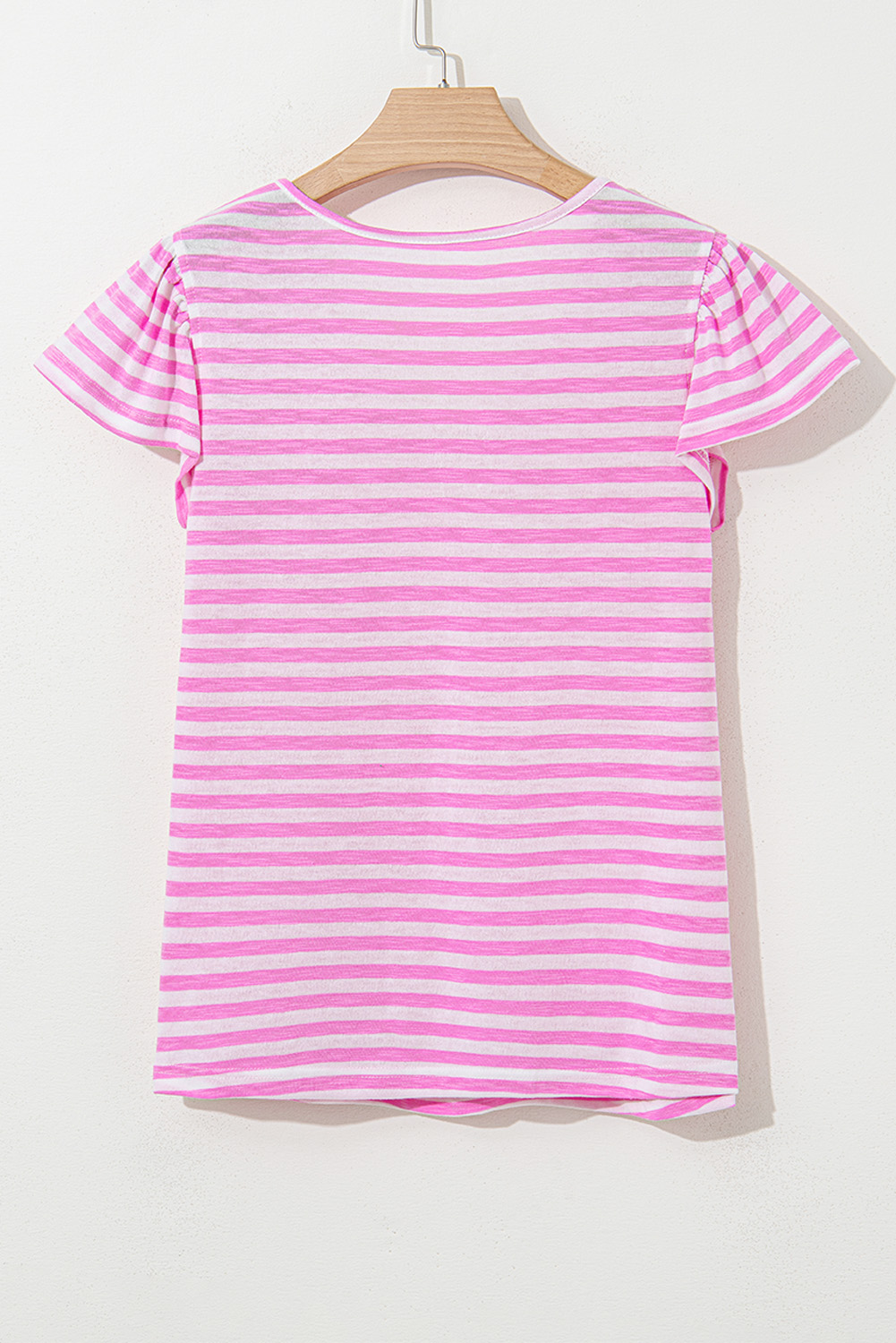 Women's Bonbon Striped V Neck Top with Ruffle Short Sleeves - Detail View 5