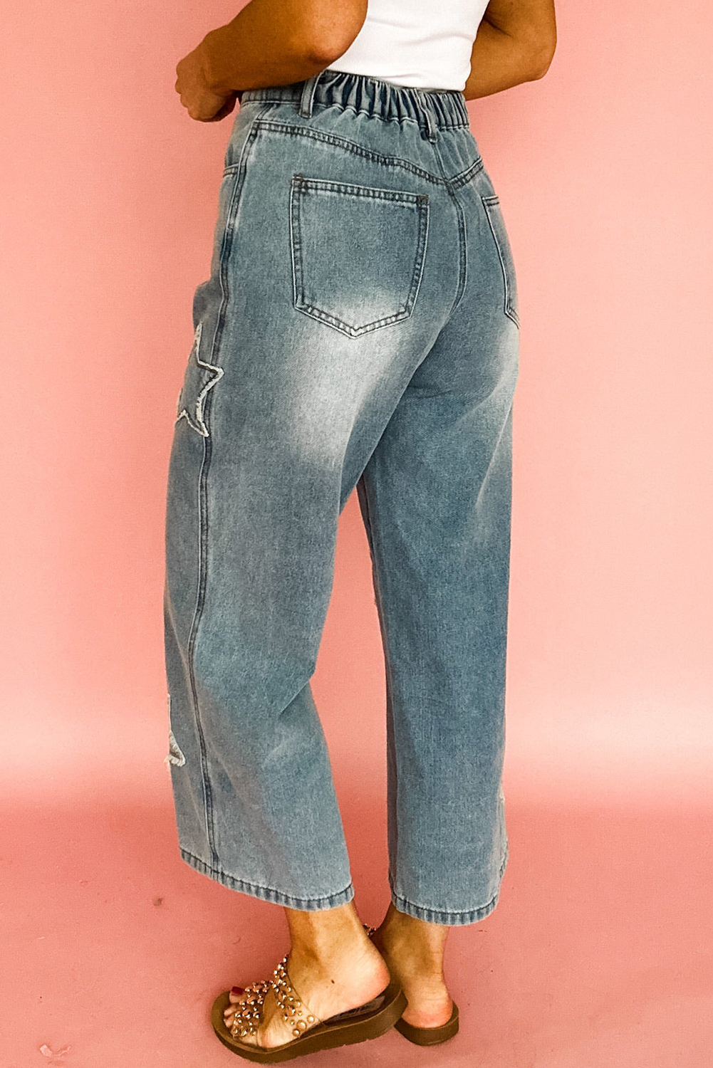 Chic and Comfortable High Rise Cropped Wide Leg Jeans - Stone Blue - Detail View 2