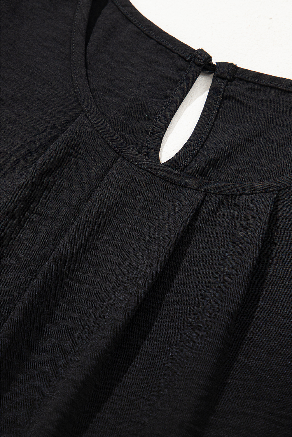 Chic and Modern Black Blouse with Flounce Sleeves and Pleated Detail - Detail View 14
