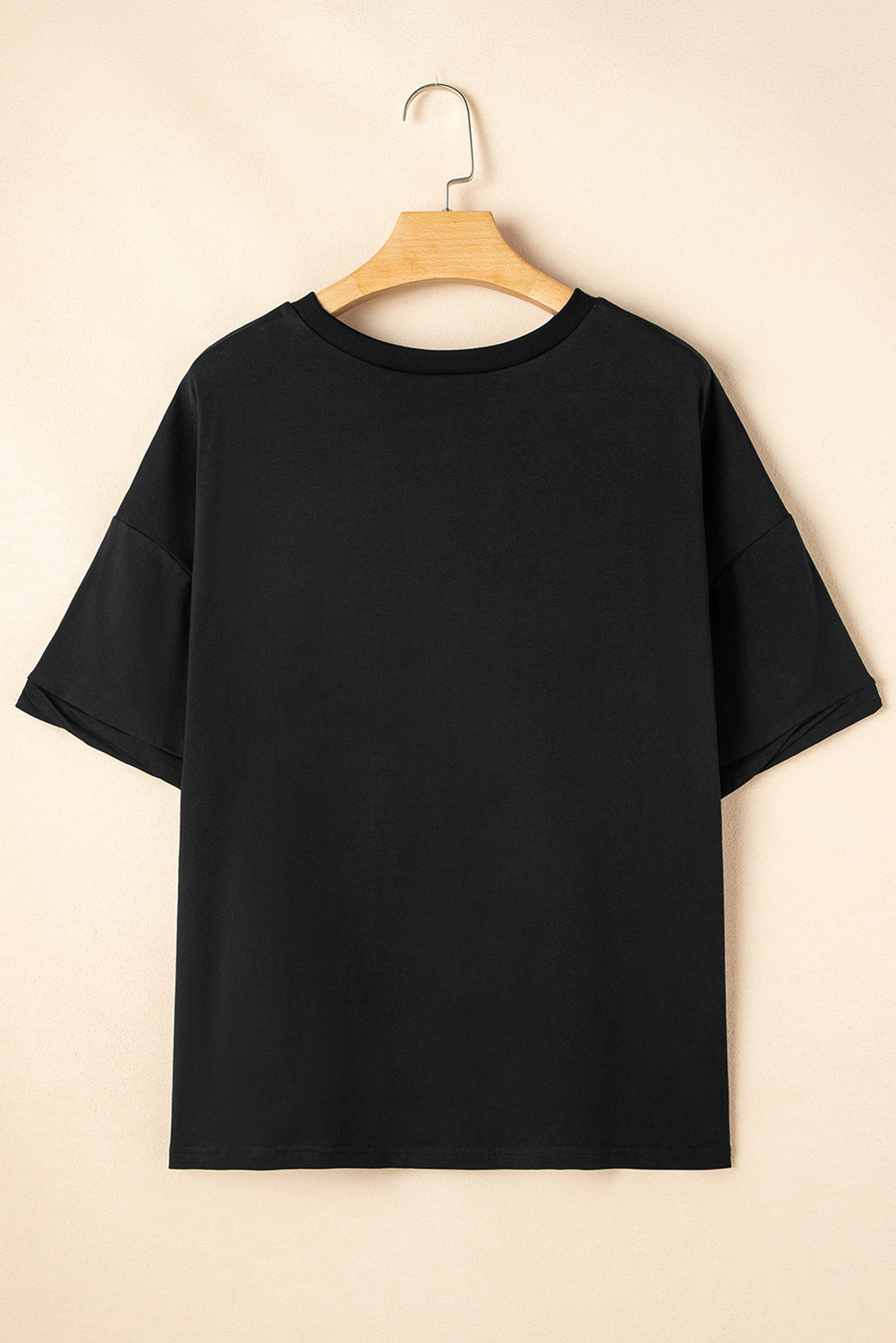 Women's T-Shirt, Black, Sequin, Rugby Patch, Crewneck, Loose Fit, Casual Style, Game Day, Comfortable, Short Sleeve, Daily Wear, Graphic Tees, Summer Fashion, Trendy, Stylish - Detail View 8