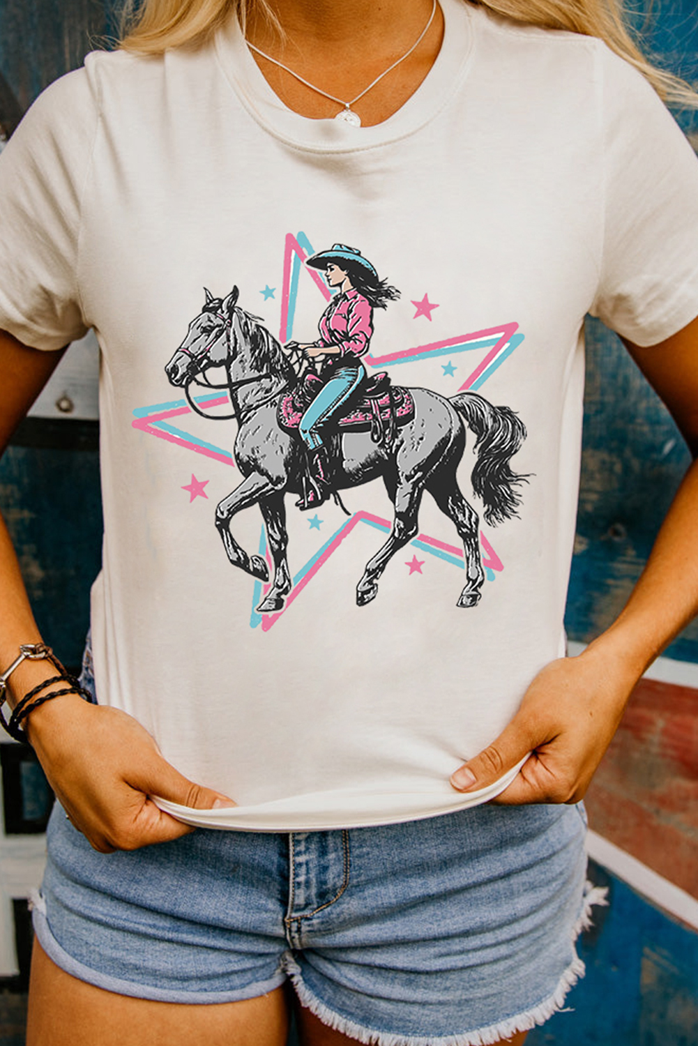 Casual Short Sleeve Tee with Bold Cowgirl Graphic - Perfect for Everyday Wear - Detail View 2