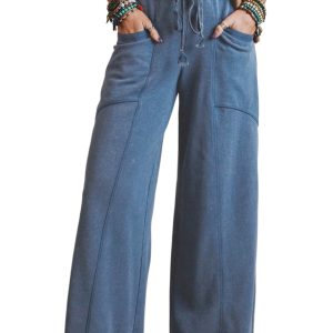 Women's Ashleigh Blue Mineral Wash Pants – High Waist Wide Leg Western Trousers - Main View