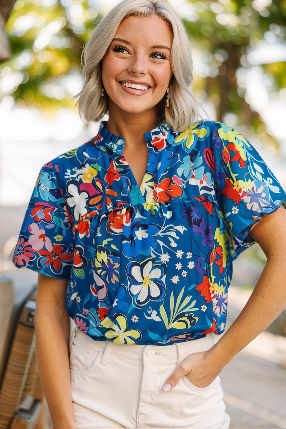 Stylish Loose Fit Floral Blouse for Daily Wear - Perfect for Summer Outings - Detail View 11