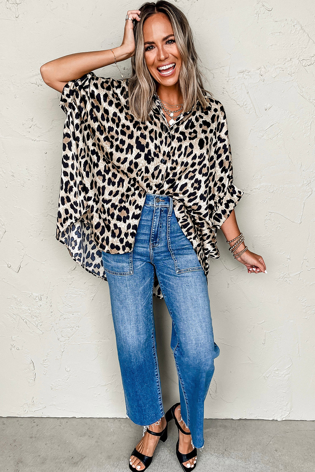 Trendy Leopard Print 3/4 Sleeve Shirt for Women - Casual and Stylish - Detail View 14