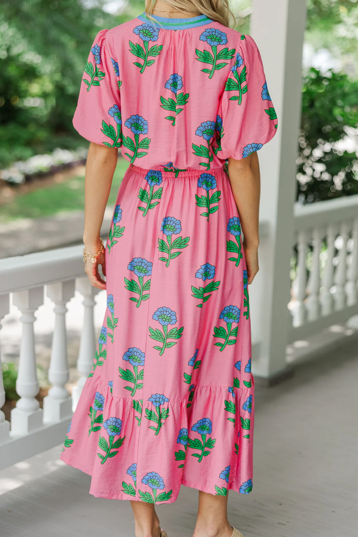 Casual Pink Floral Maxi Dress for Women – High Waist V-Neck Shift Dress for Daily Summer Wear - Detail View 2