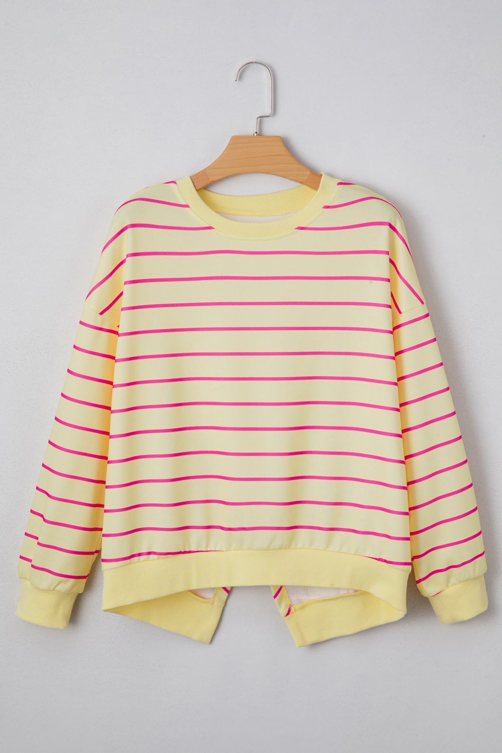 Trendy Yellow Striped Sweatshirt - Casual Long Sleeve with Ribbed Details - Detail View 6