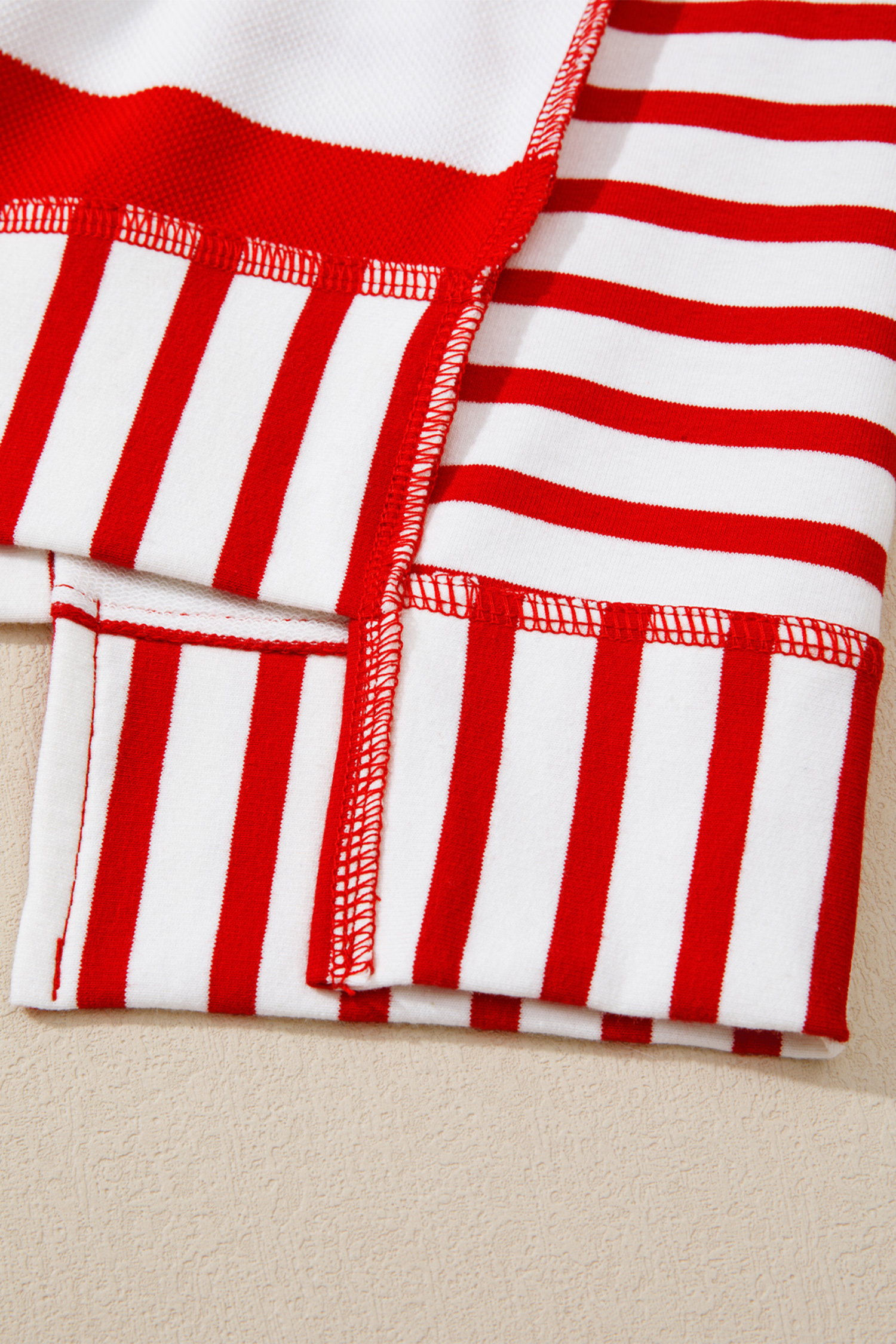 Women's Independence Day Sequin Bow Top – Red Stripe Half Sleeve Round Neck Shirt for Summer Holidays - Detail View 8