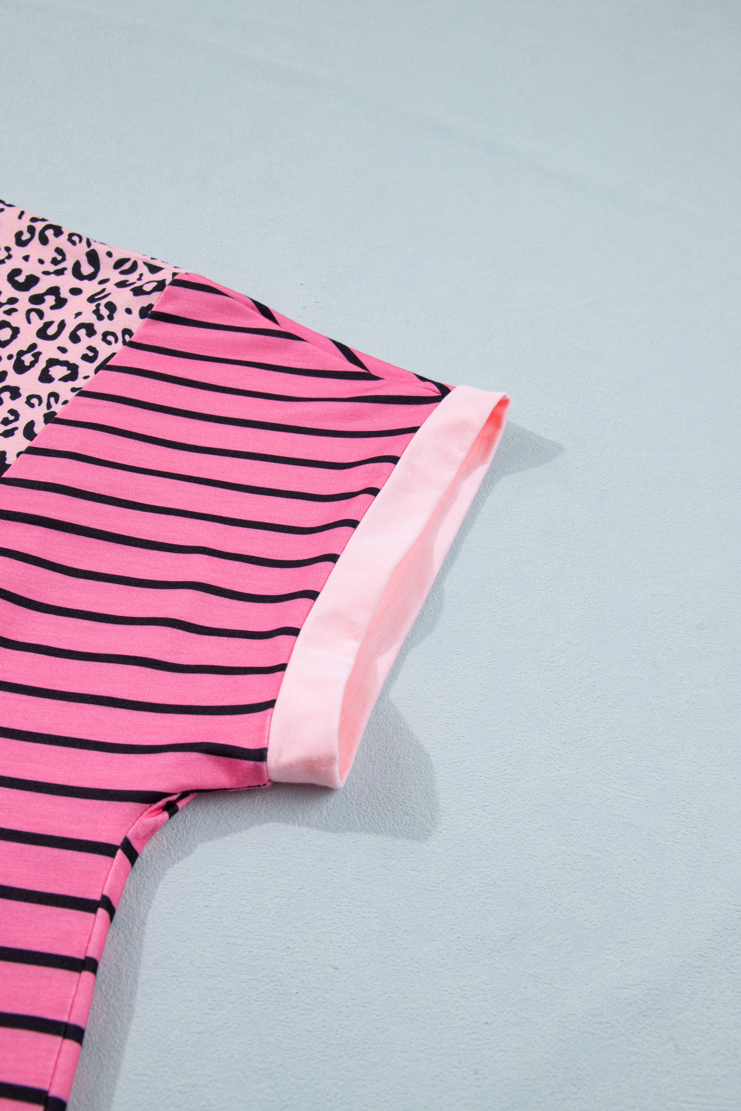 Casual Pink Leopard Striped T-Shirt for Women – Comfortable Round Neck Shift Tee - Detail View 8