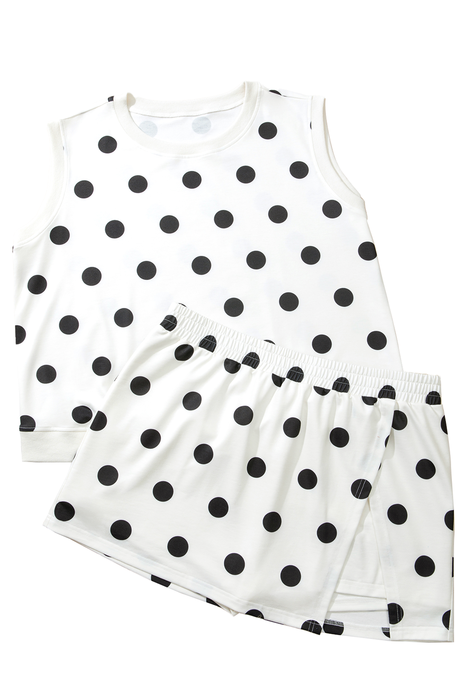 Women's Casual 2-Piece Polka Dot Set – Comfortable High Waist Skort and Tank Outfit for Vacation - Detail View 18