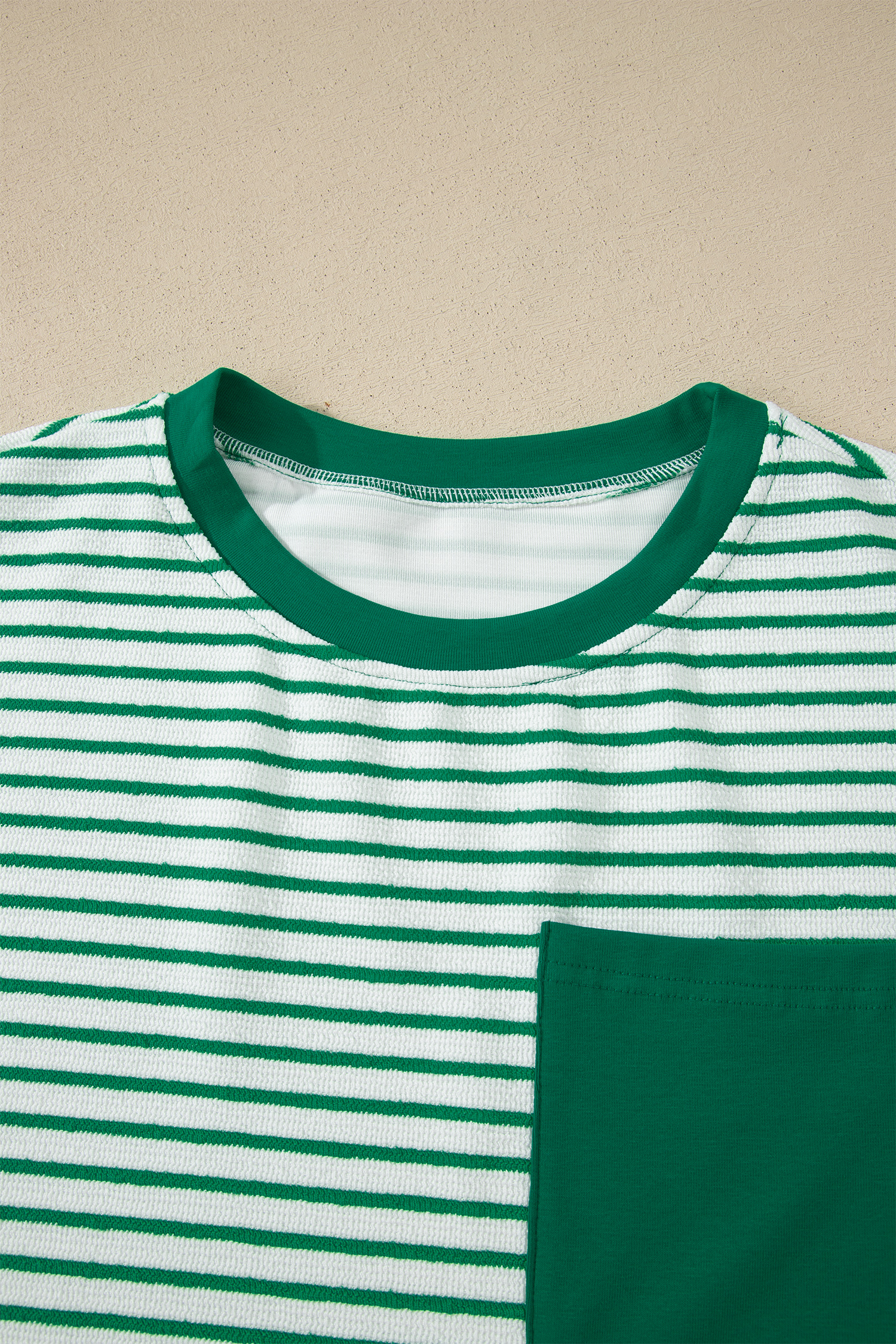 Women's Green Stripe Short Sleeve Set – Casual Crew Neck Tee & Drawstring Cropped Pants - Detail View 7
