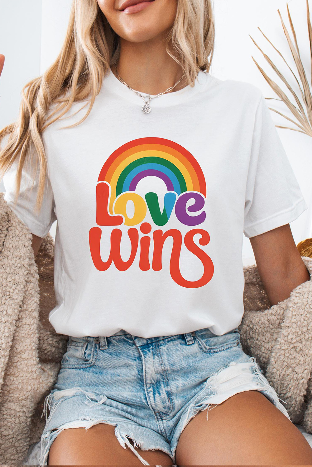 Stylish Summer Tee with Rainbow 'Love Wins' Design - Perfect for Daily Wear - Detail View 2