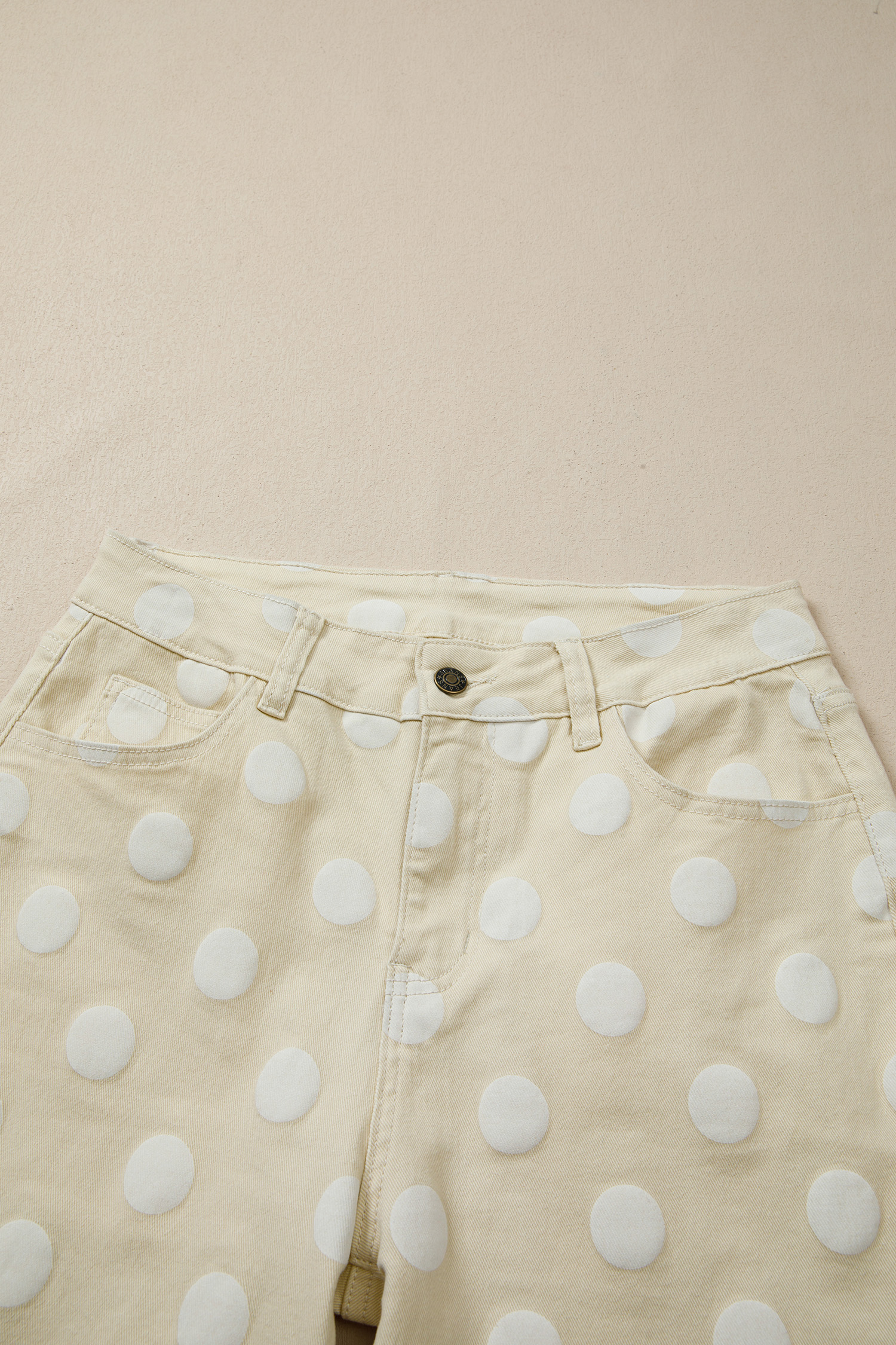 Modern Women's Khaki Polka Dot Denim Jeans – High Waist Shift Silhouette with Raw Hem for Four Seasons - Detail View 15