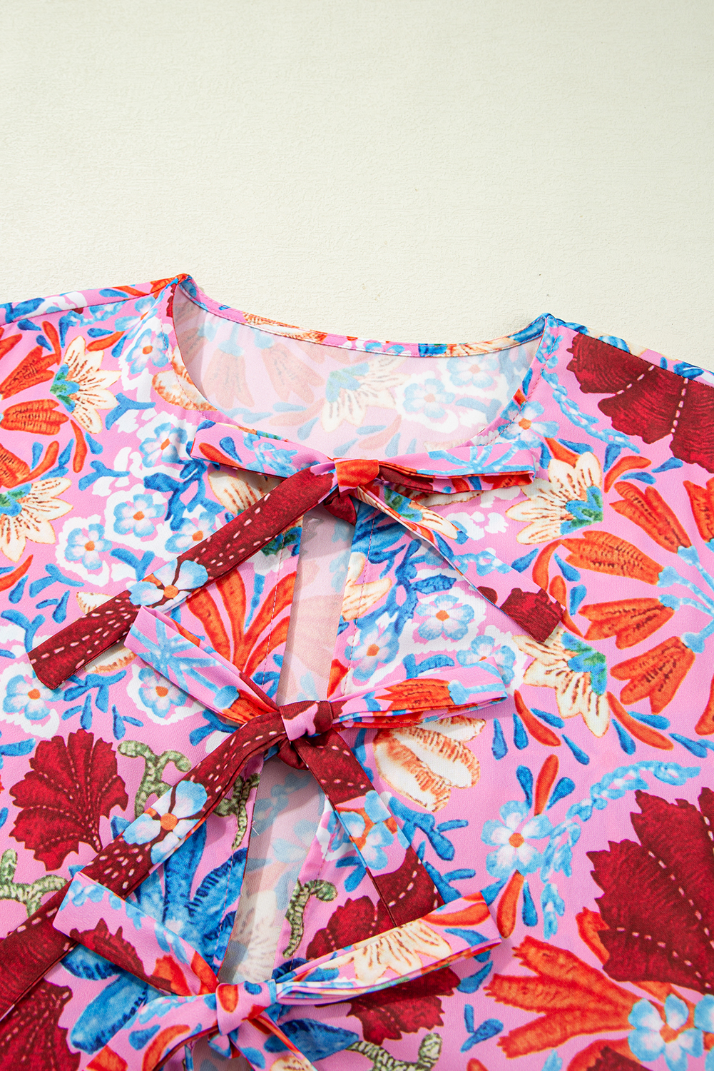 Elegant A-Line Silhouette High Waist Dress - Casual Short Sleeve Floral Maxi - Detail View 11