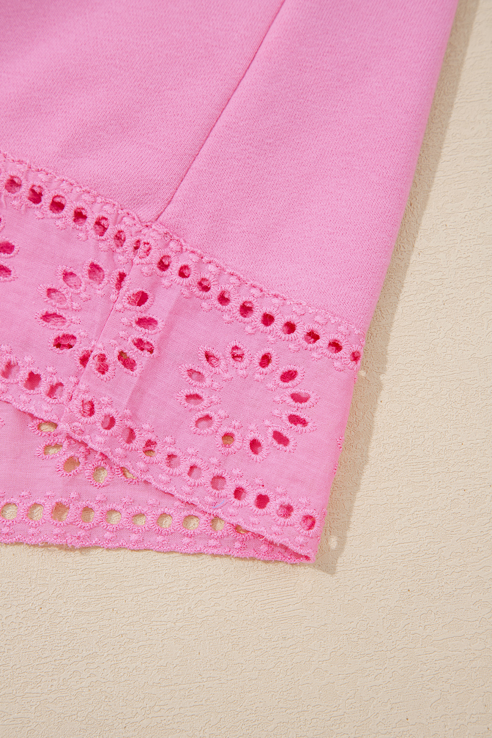 Casual Long Sleeve Sweatshirt for Women - Bonbon Pink with Unique Embroidery - Detail View 10