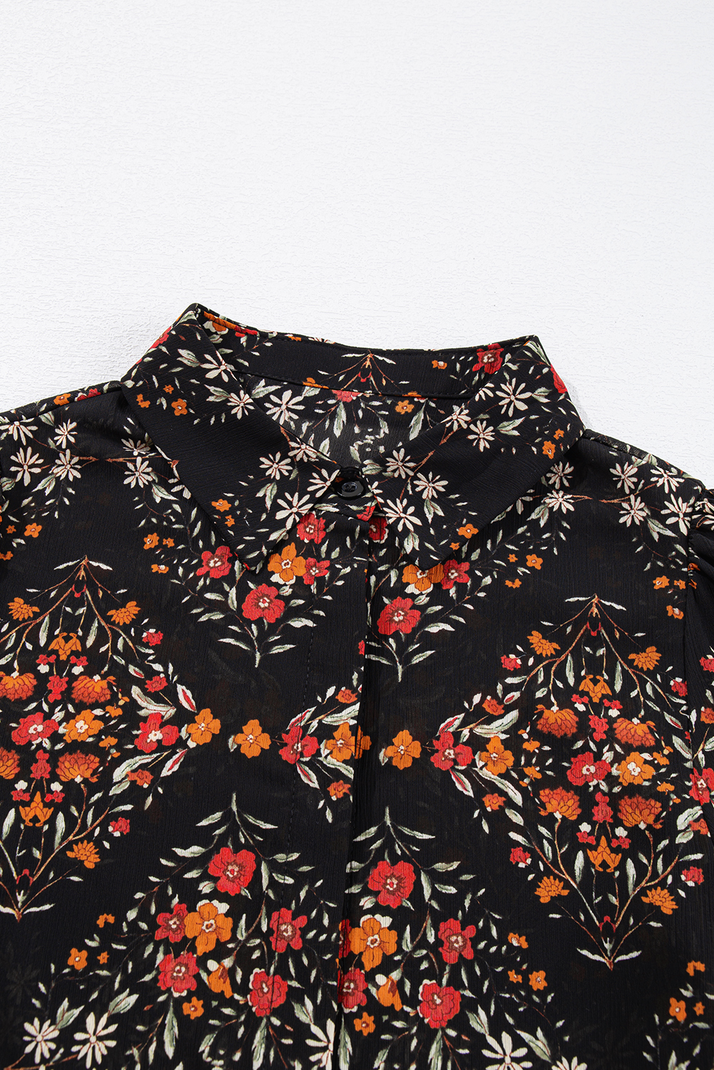 Women's Black Floral Puff Sleeve Shirt - Aesthetic Fairy Style Blouse - Detail View 9