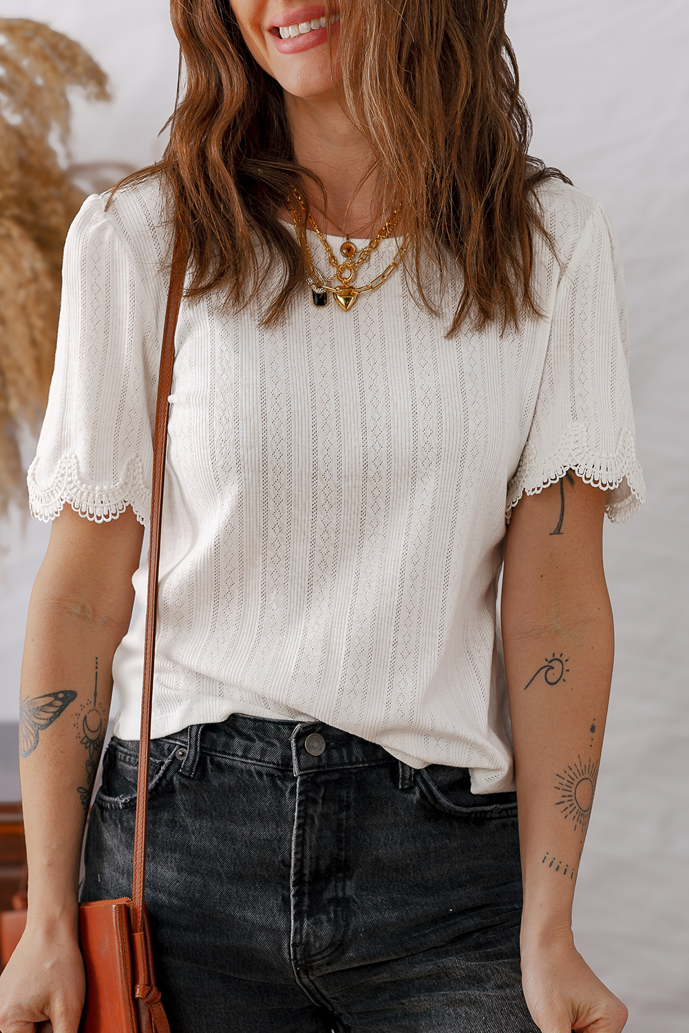 Casual Short Sleeve Round Neck Tee - Flattering Fit for Everyday Wear - Detail View 3