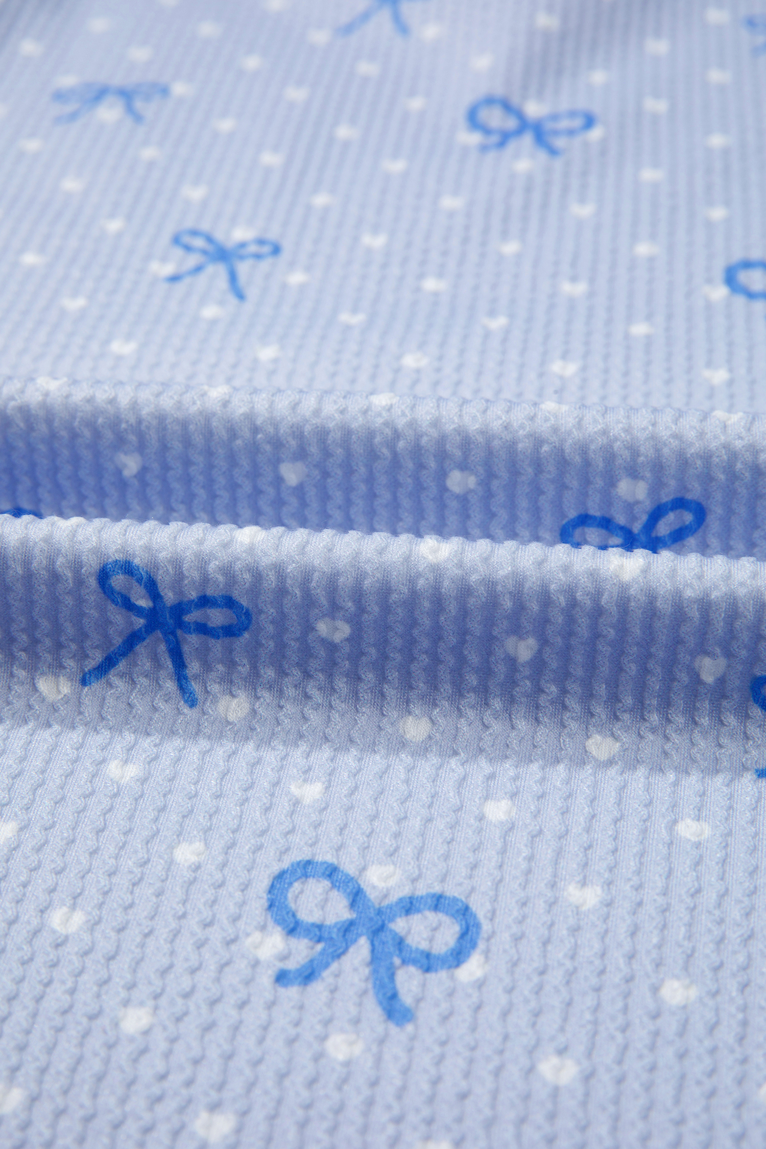 Women's 2-Piece Summer Shorts Set – Sky Blue Heart Bow Print, Stylish Gift for Her - Detail View 12