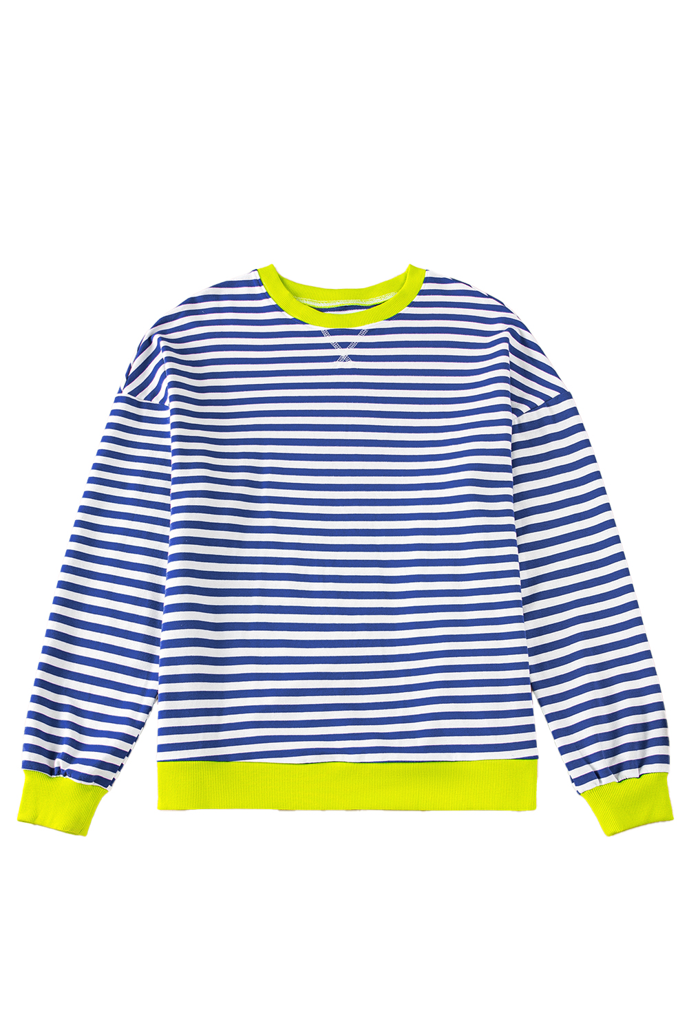 Women's Sweatshirt, Sky Blue Stripe, Baggy Style, Drop Shoulder, Long Sleeve, Casual Wear, Comfortable, Oversized Fit, Contrast Ribbed Trim, Daily Wear, Fall & Autumn, Cotton Blend, Trendy Design, Round Neck - Detail View 20