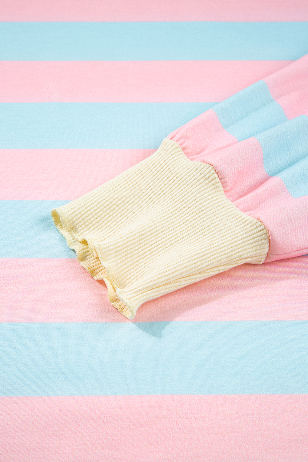 Plus Size Sky Blue Stripe Drop Shoulder Crewneck Sweatshirt for Women - Detail View 9