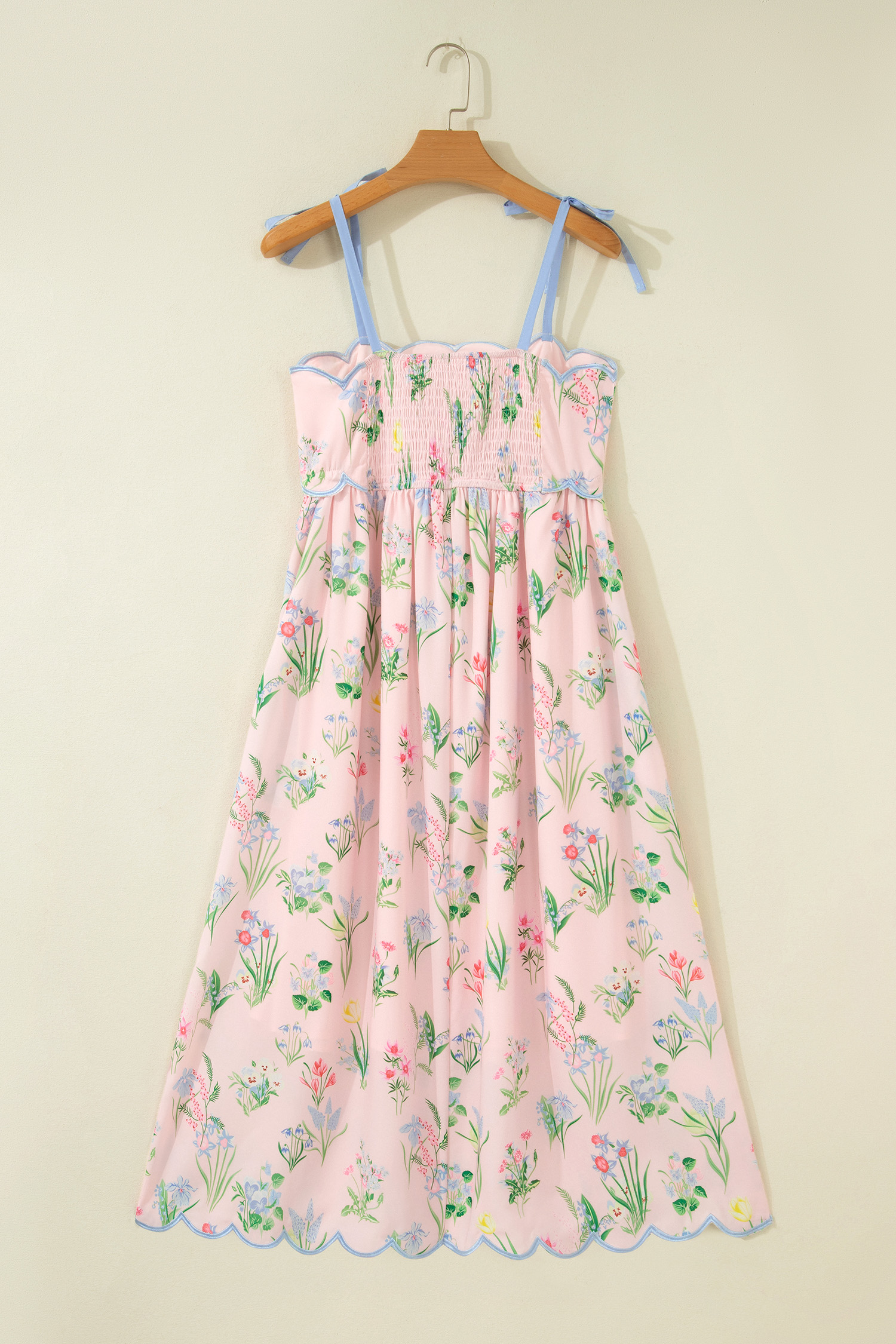 Floral Print A-Line Dress for Women – Elegant Pink Wedding Guest Dress with Self-Tie Straps - Detail View 14