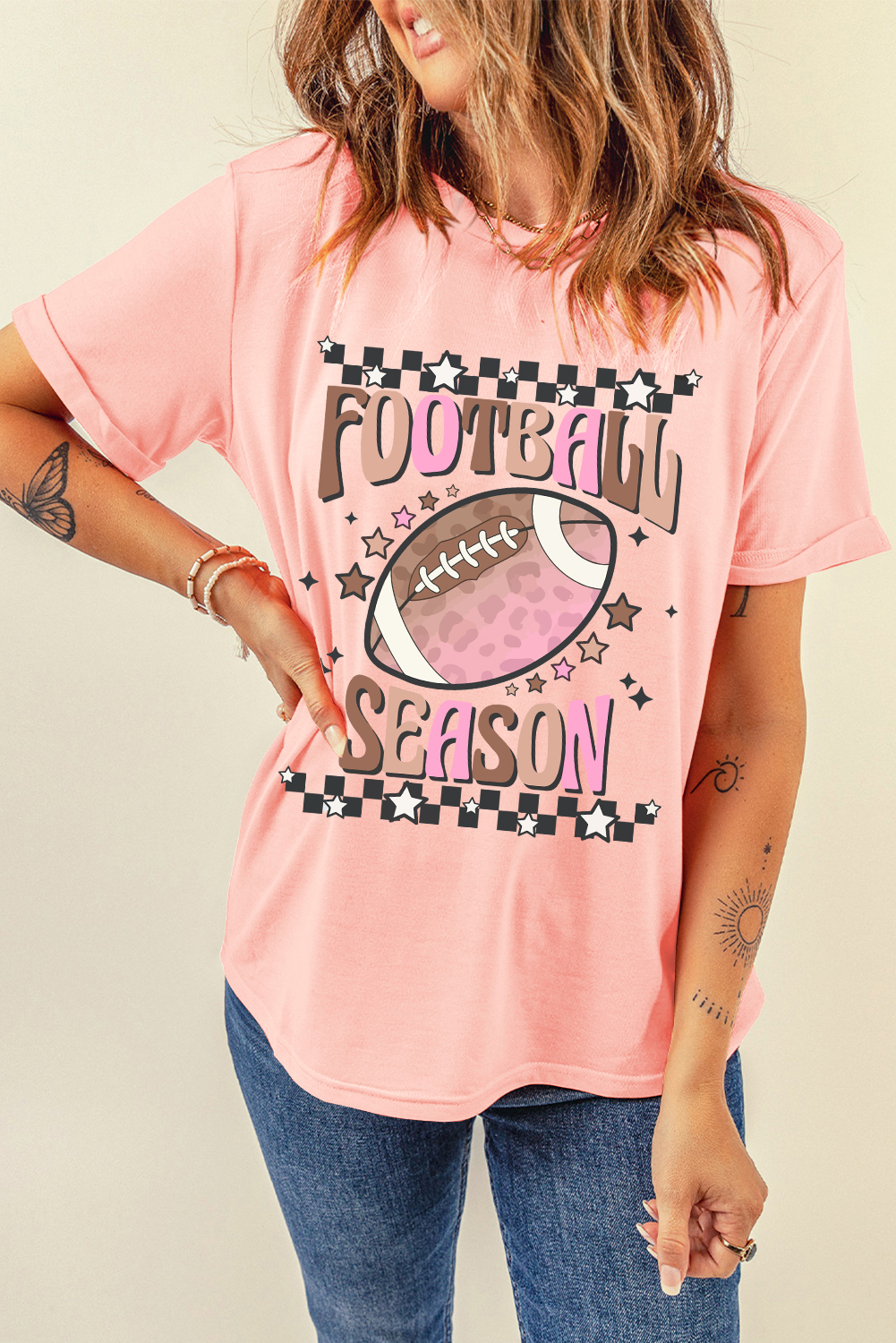 Women's Pink FOOTBALL SEASON Graphic Game Day T-Shirt - Team Spirit Style - Detail View 9