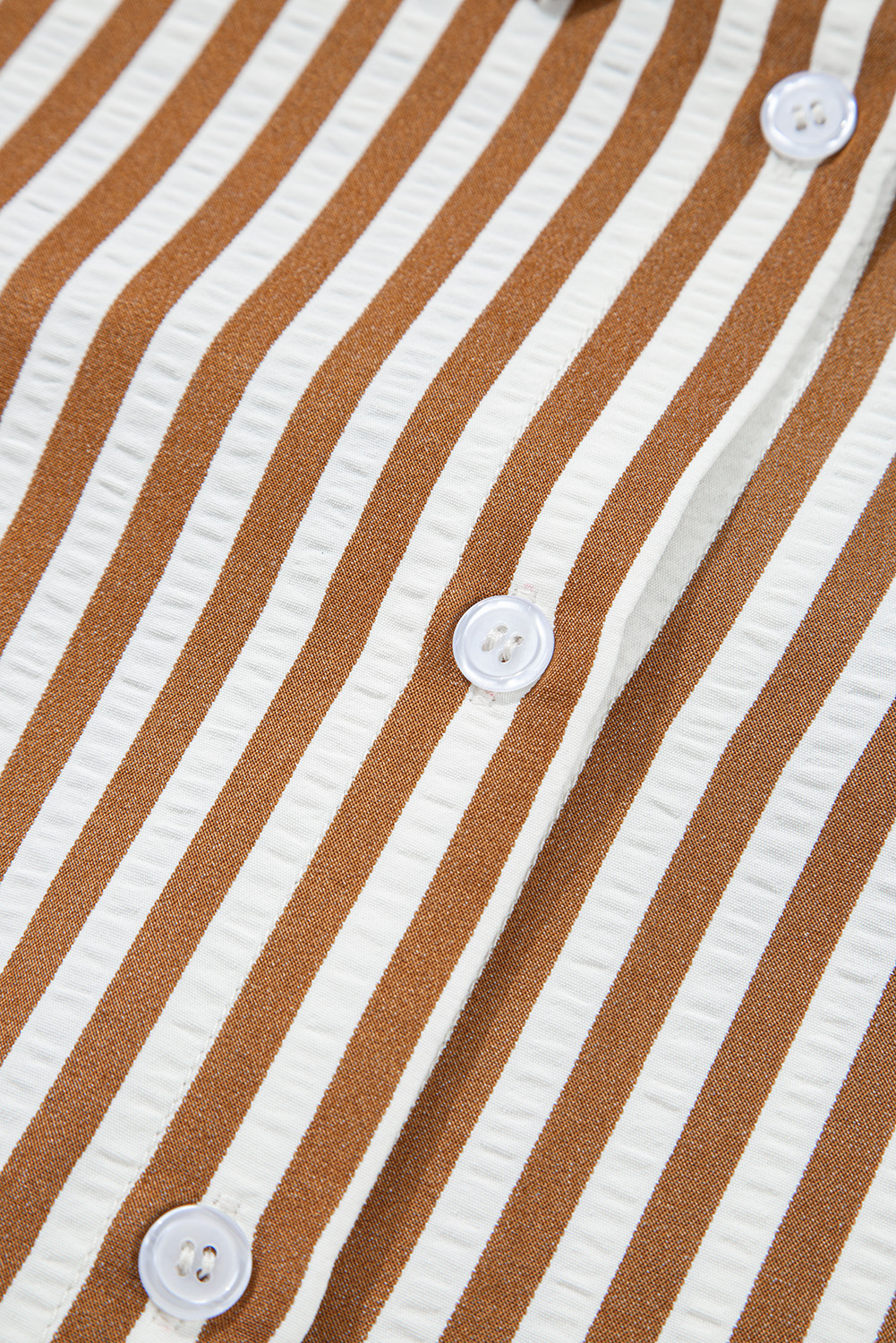 Women's Brown Stripe Ruffled Hem Collared Long Sleeve Shirt Mini Dress - Chic and Casual Style - Detail View 9