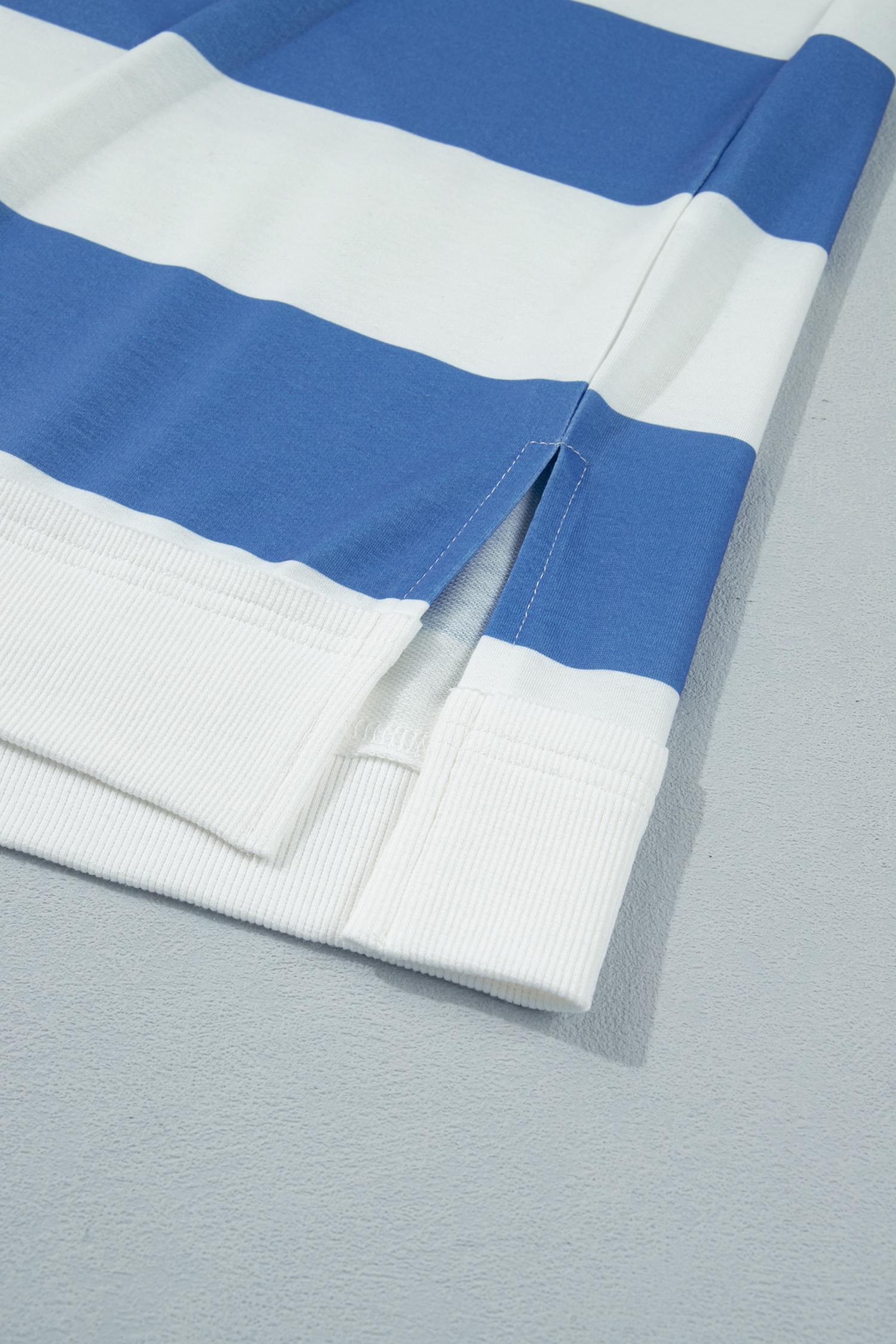 Women's Blue Stripe Tee Dress – Casual Shift Dress with Raw Seam & Shoulder Detail - Detail View 13