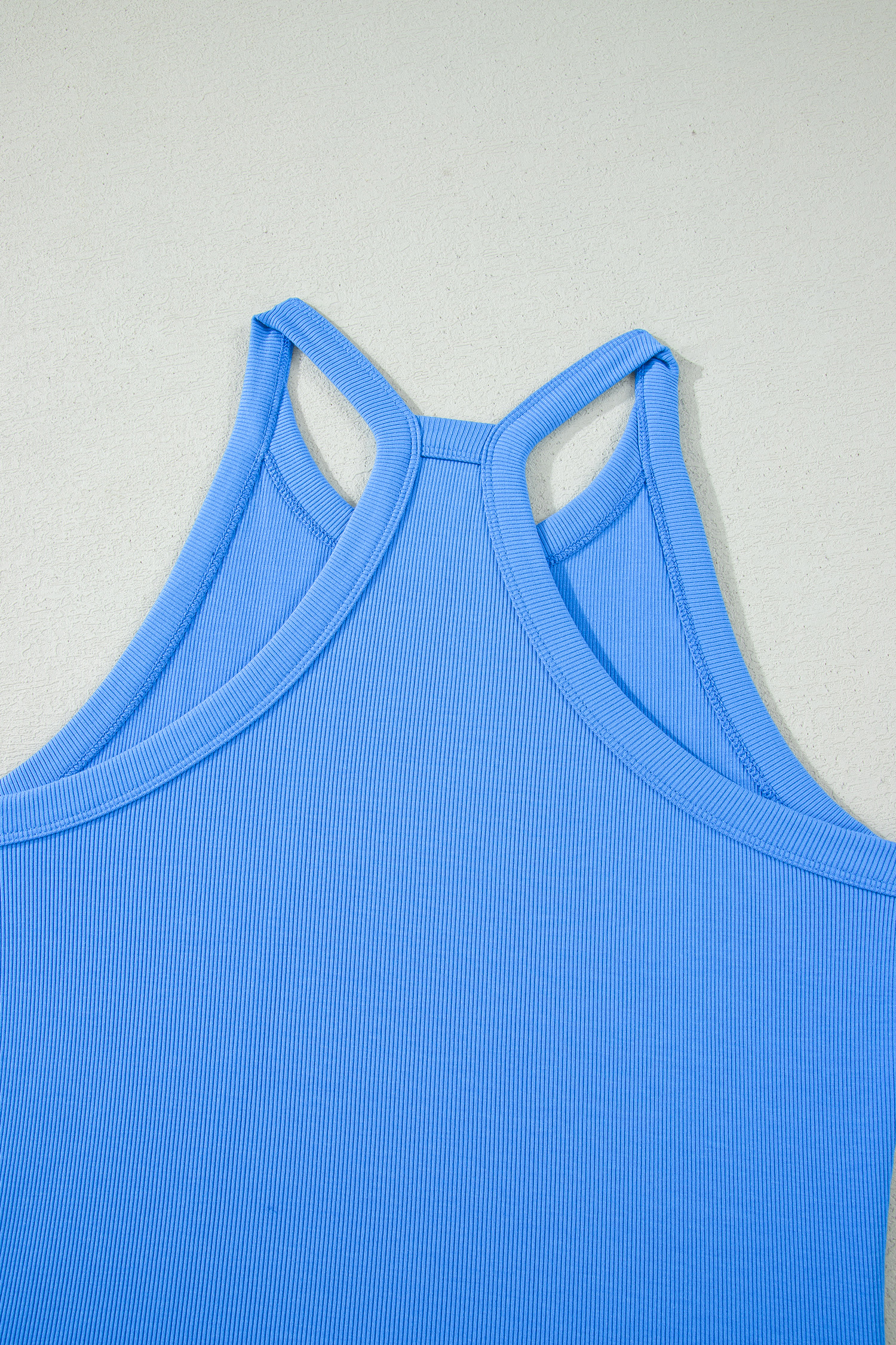 Chic Sky Blue Women's Two Piece Set – Slim Fit Tank and High Waisted Cotton Blend Shorts - Detail View 9
