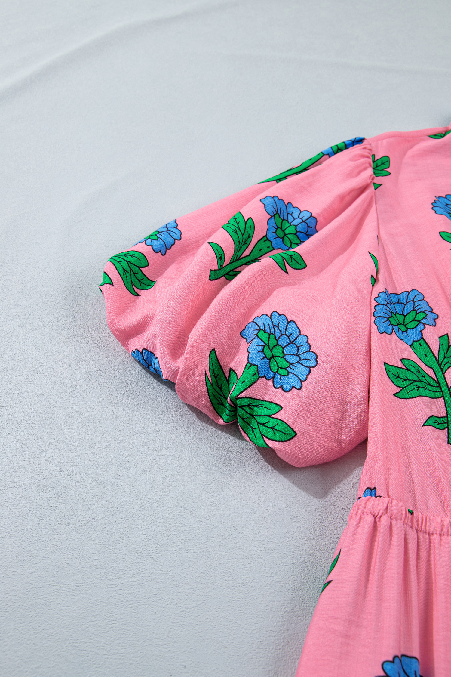 Women's Floral Long Dress – Pink V-Neck Short Sleeve A-Line Shift for Summer Vacation - Detail View 10