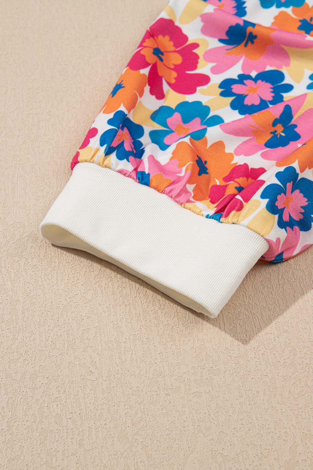 Chic Women's Beige Floral Puff Sleeve Patchwork Round Neck Top for Summer - Detail View 13