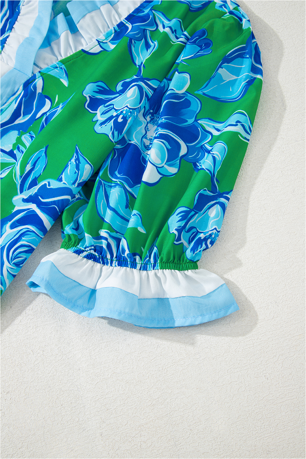 Stylish and Elegant Women's Summer Top - Short Sleeve Floral Blouse in Bright Green - Detail View 11
