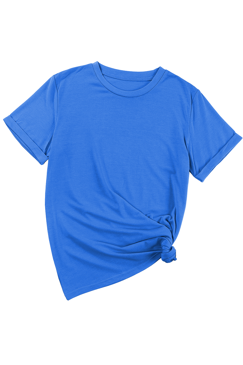 Women's Dark Blue Short Sleeve Crew Neck Tee – Casual Solid Round Neck Summer T-Shirt - Detail View 7