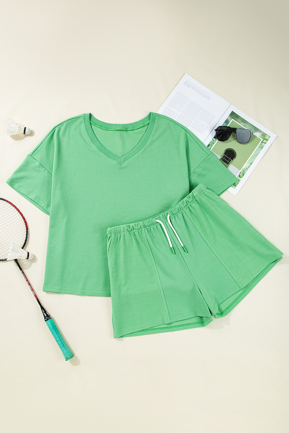 Comfortable Mint Green Plus Size Loungewear Set with Patched Pocket - Summer Essential - Detail View 3
