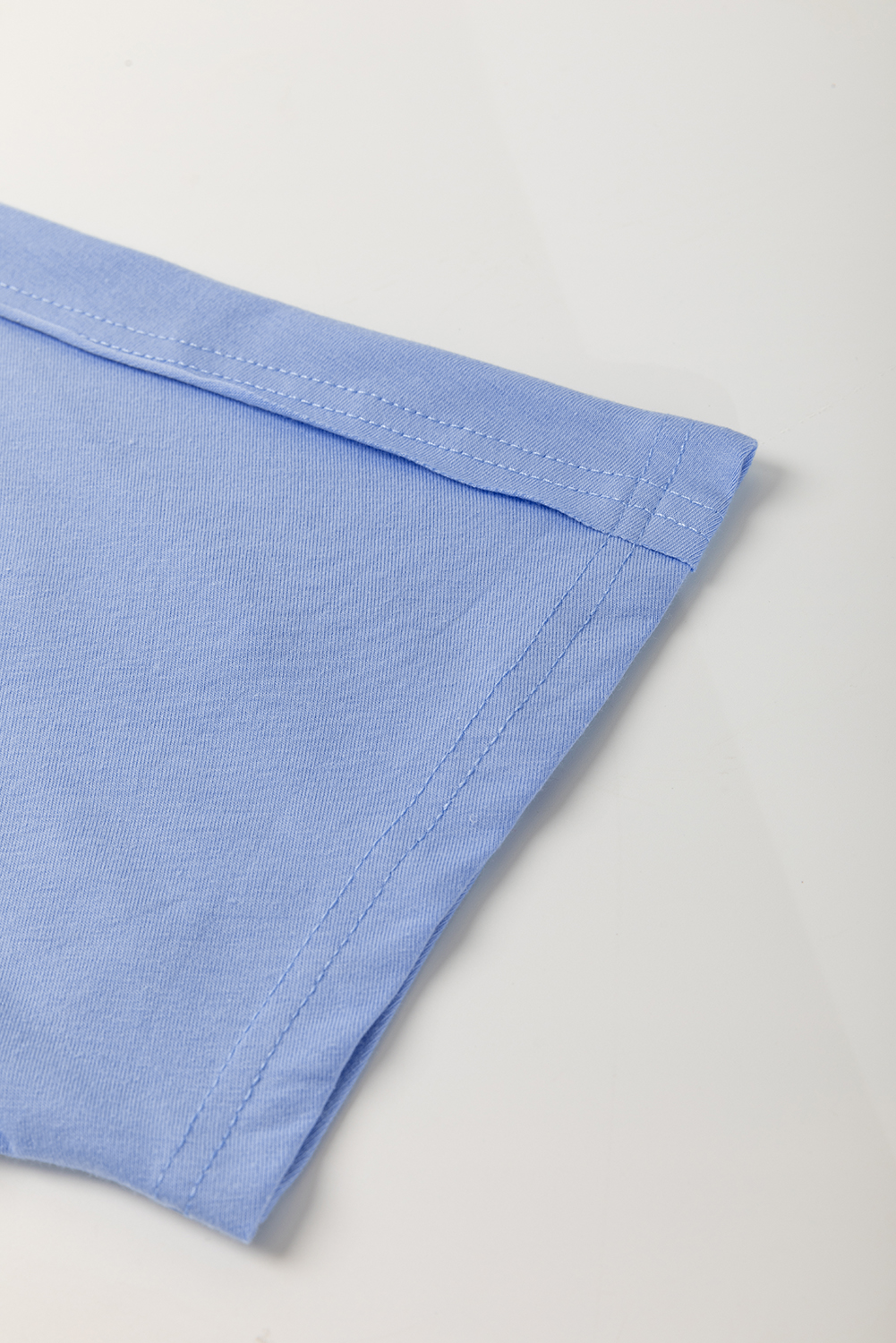Women's Sky Blue Floral Patched Crew Neck Loose Tee with Exposed Stitching - Detail View 9