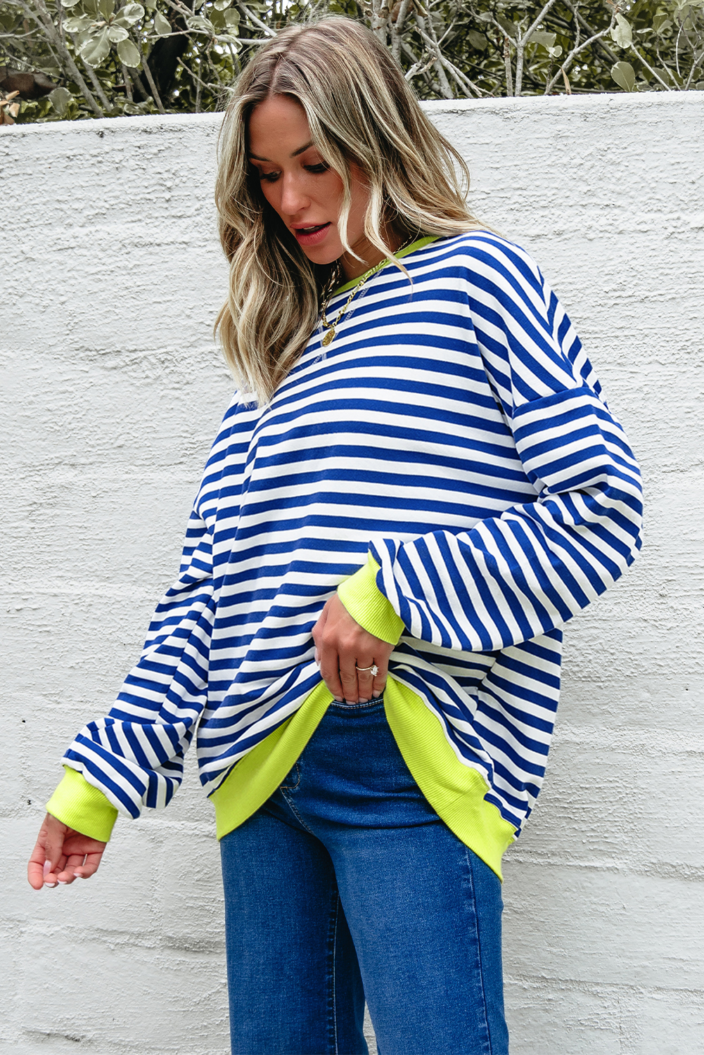 Fashionable and Relaxed Fit Sky Blue Stripe Sweatshirt - Perfect for Daily Wear - Detail View 7