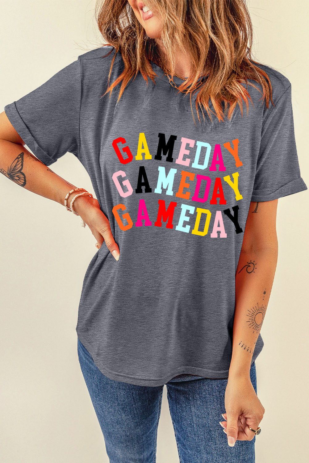 Comfortable Round Neck T-Shirt for Game Day - Relaxed Fit for Jeans, Shorts, or Leggings - Detail View 7