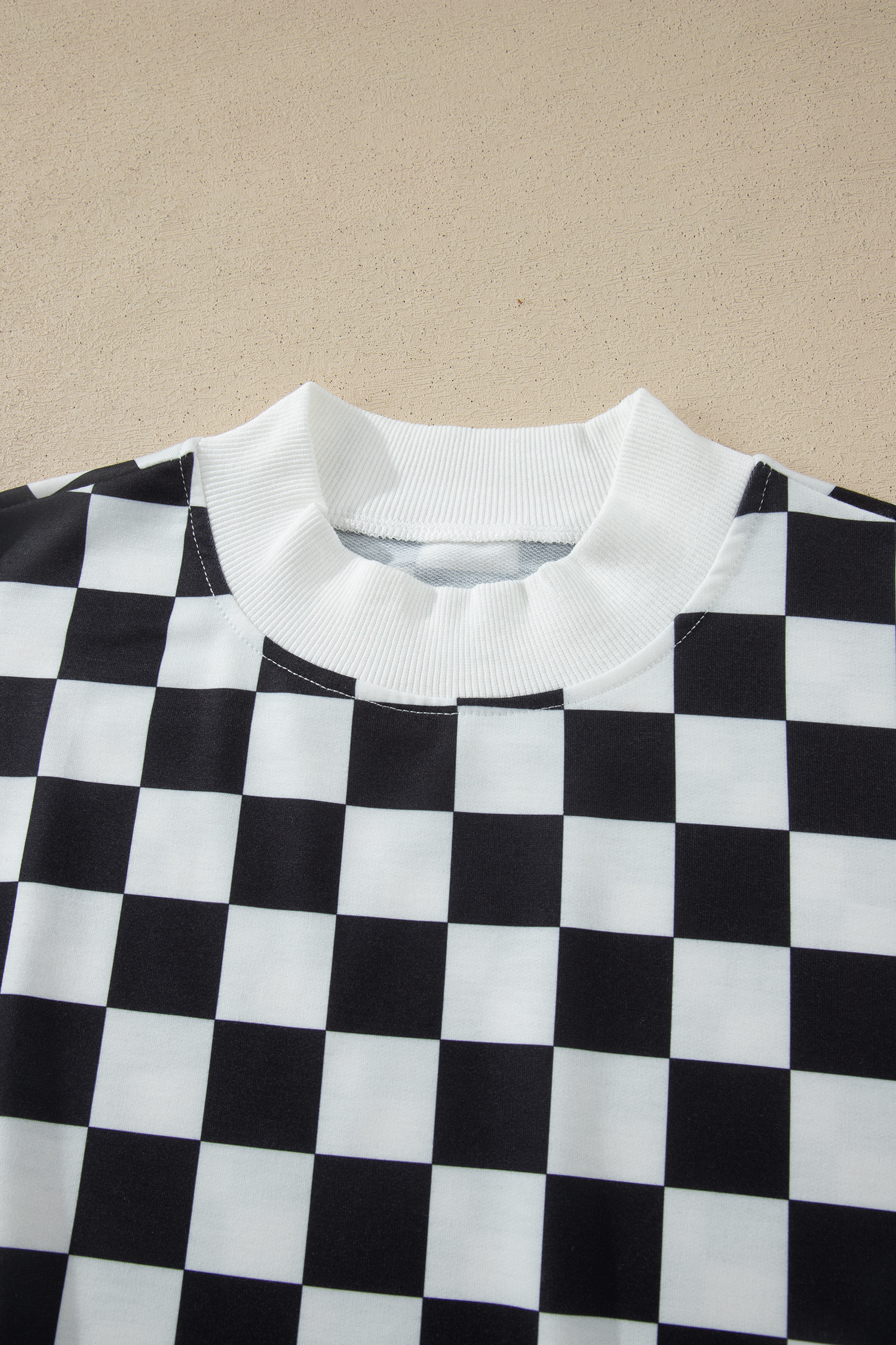 Casual Summer Two-Piece Set for Women – Black Checkered Mock Neck Top and Shorts, Trendy Daily Wear - Detail View 6