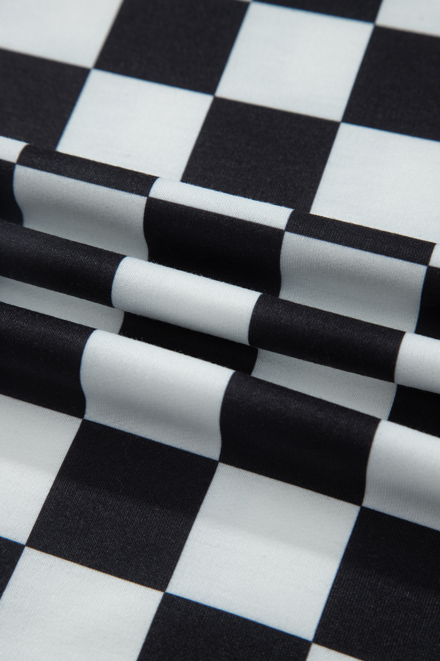 Women's Black Checkered Short Set – Casual Mock Neck Two-Piece Outfit for Summer - Detail View 10