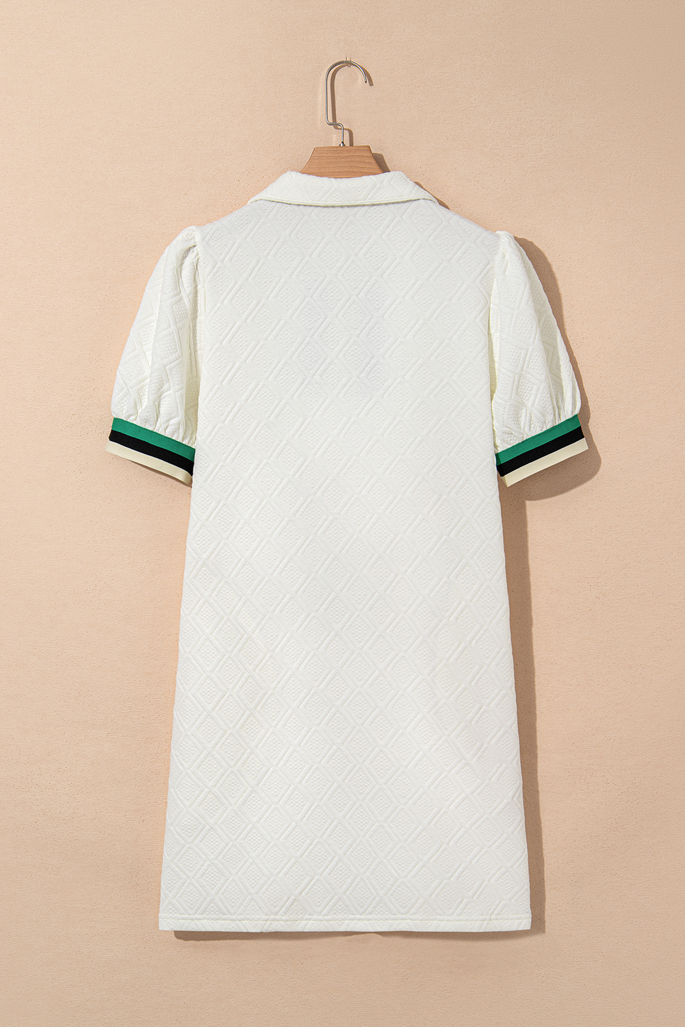 Stylish Shift Fit White Dress - Textured Fabric with Playful Colorblock Accents - Detail View 7