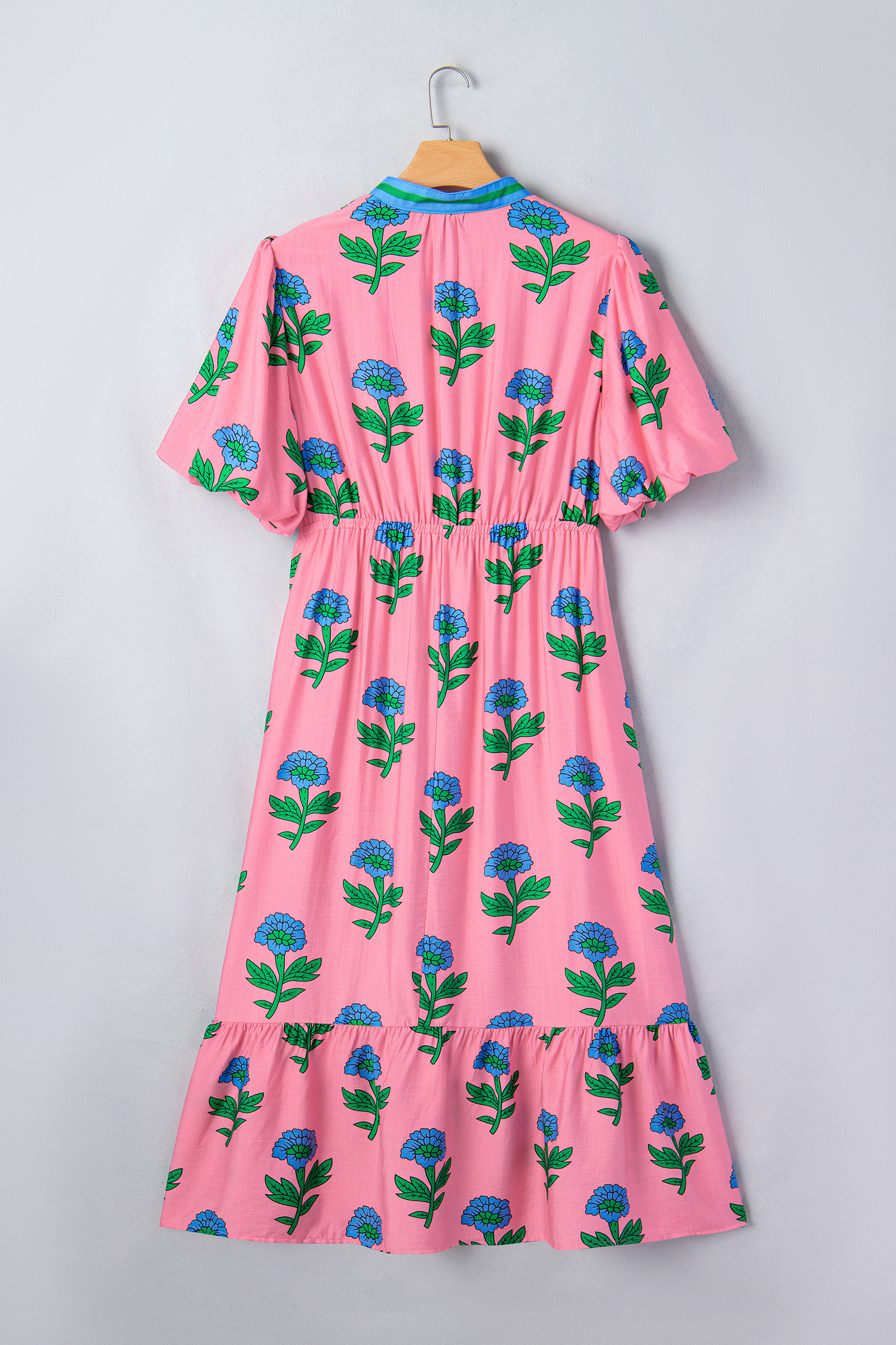 Casual Pink Floral Maxi Dress for Women – High Waist V-Neck Shift Dress for Daily Summer Wear - Detail View 5