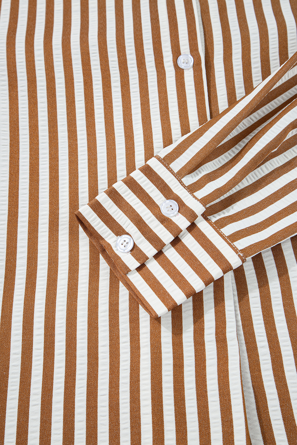 Fashionable Brown Stripe Mini Dress with Ruffled Hem and Long Sleeves for Daily Wear - Detail View 10