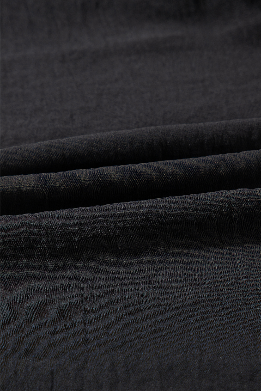 Women's Blouse, Black Flounce Sleeve, Pleated Detail, Textured Fabric, Casual Wear, Summer Top, Solid Color, Versatile Style, Short Sleeve, Round Neck, Oversized Silhouette, Daily Wear, Modern Fashion - Detail View 16