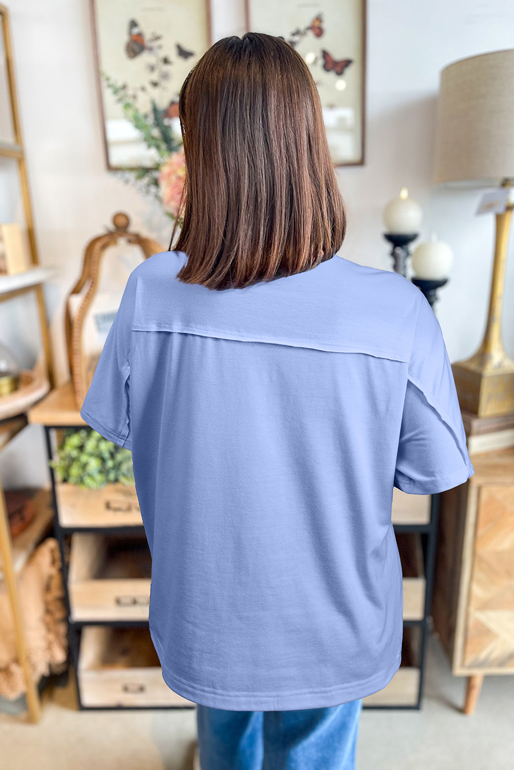 Casual Summer T-Shirt: Unique Floral Patch Design and Modern Exposed Stitching - Detail View 2