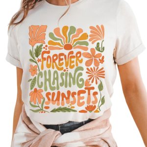 Women's White FOREVER CHASING SUNSETS Floral Print Graphic T-Shirt - Main View